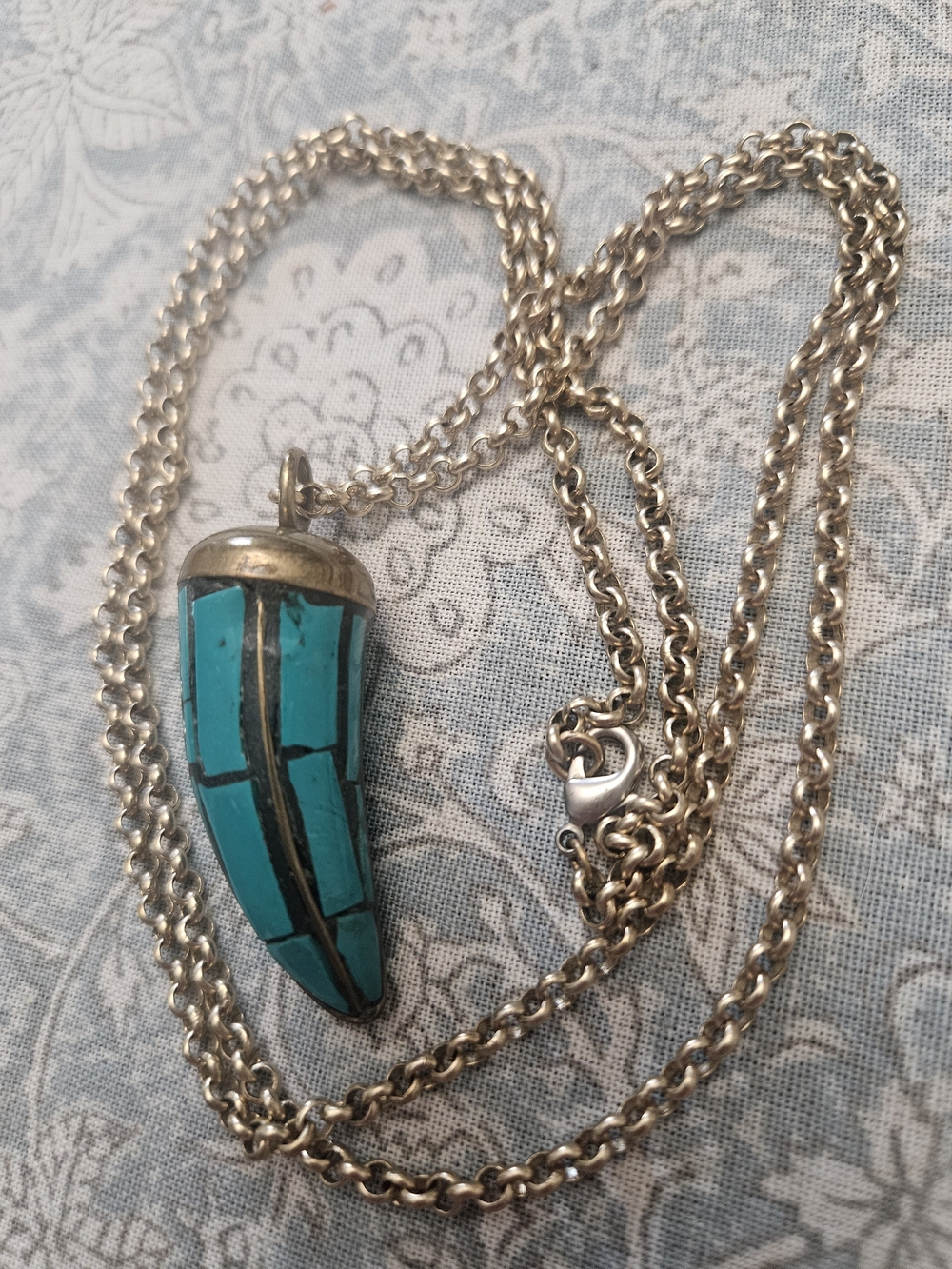 Turquoise Inlay Horn Pendant Necklace